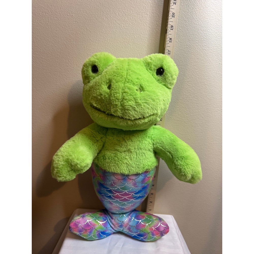 Build A-Bear Workshop Spring Green Frog Mermaid Plush Rainbow Scale Tail 17 inch